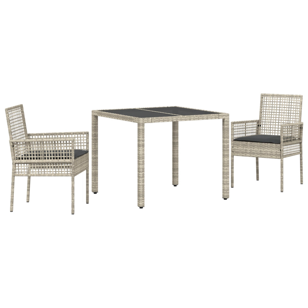 Set da Pranzo da Giardino 3 Pezzi con Cuscini Grigio Chiaro in Polyrattan