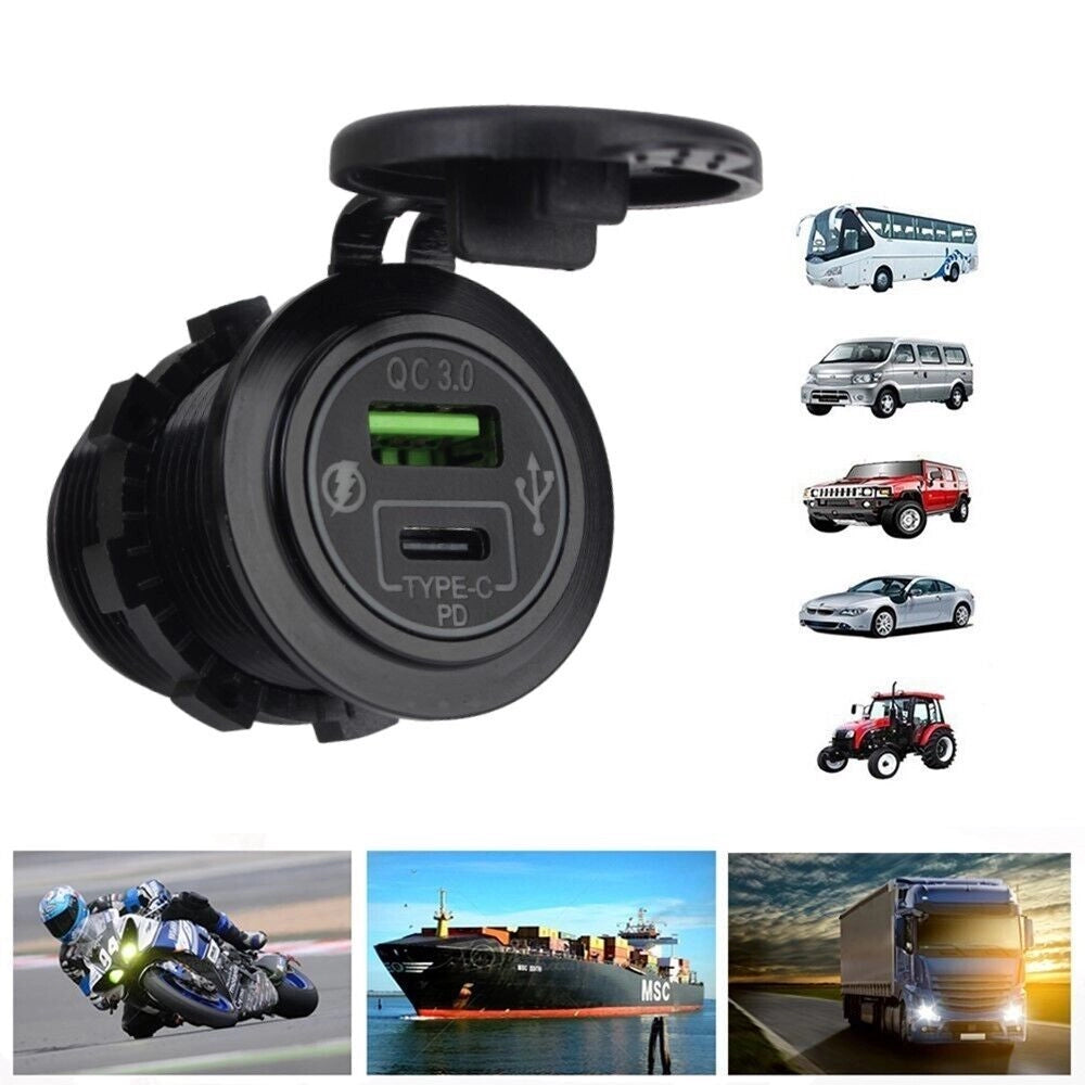 Caricabatterie presa doppia USB TYPE-C 12V 24V per auto furgone autobus 15816