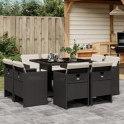 vidaXL Set da Pranzo da Giardino 9 pz con Cuscini Nero in Polyrattan