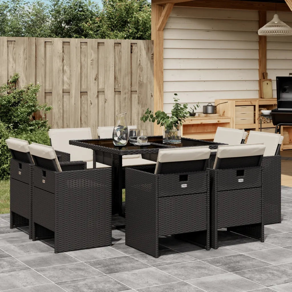 vidaXL Set da Pranzo da Giardino 9 pz con Cuscini Nero in Polyrattan