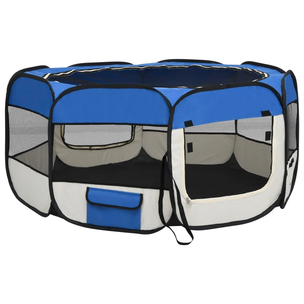 Box pieghevole per cani con borsa per il trasporto 145 x 145 x 61 cm blu 02_0001726