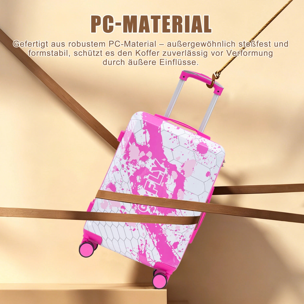 Set di 3 valigie da 20"/24"/28" in materiale PC con stampa fantasia e lucchetto a combinazione (rosa)