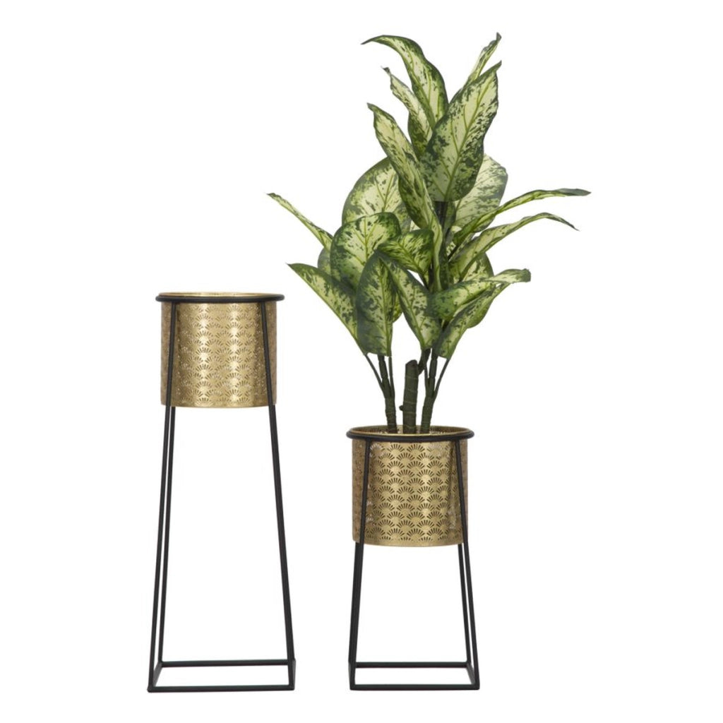 Set di 2 Vasi per Piante VKH392, Oro, Metallo, 26x26x70 cm