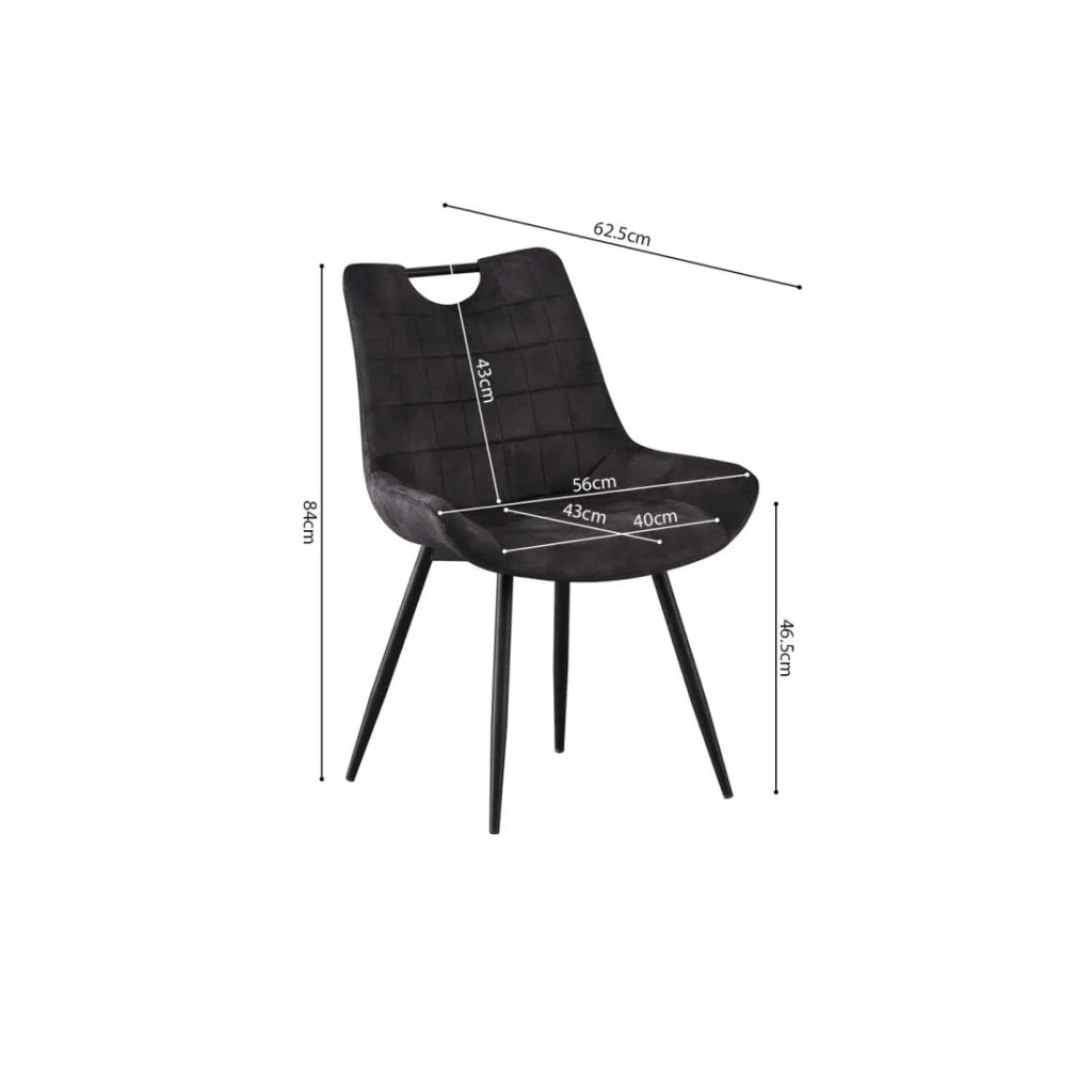 Sedia NINO – Velluto grigio e gambe in metallo nero – H84 × L56 × P62.5 cm