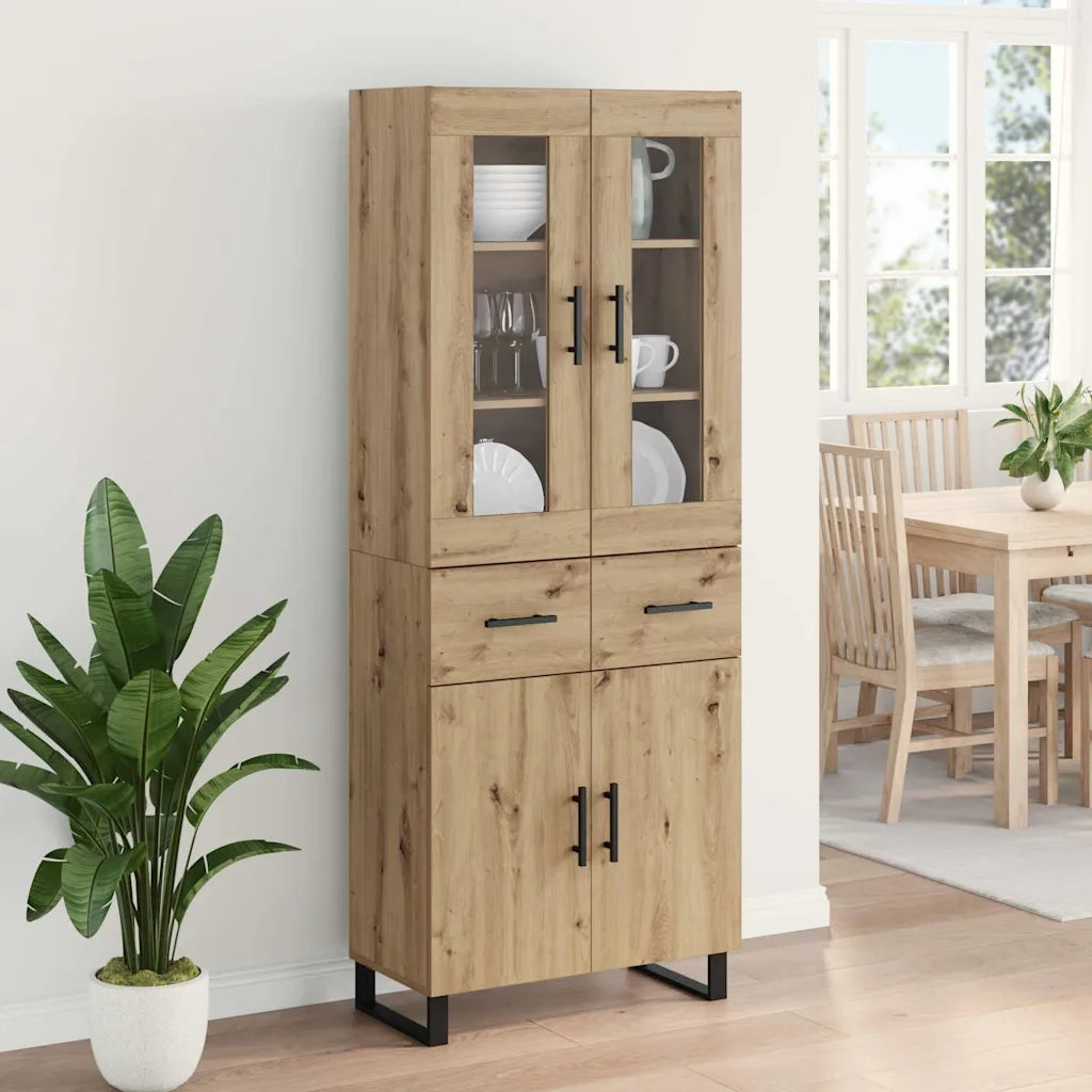 Credenza 2 pz | Madia | Buffet da pranzo | Armadio da pranzo Rovere artigianale Legno Stratificato e Vetro