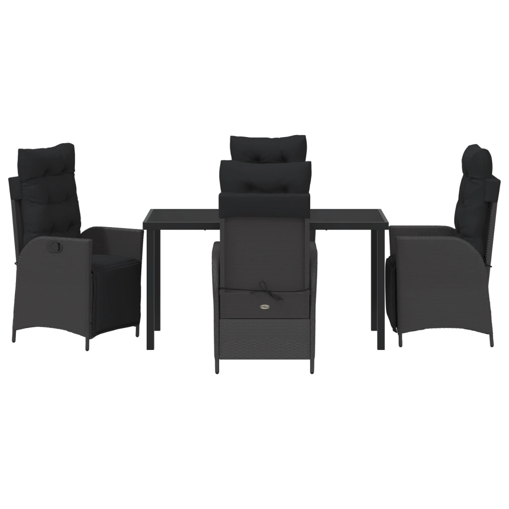 Set da Pranzo Giardino 5 Pezzi Nero Polyrattan
