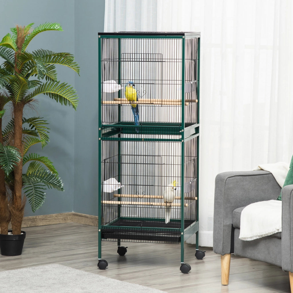 Gabbia per Uccelli Grande con Piedistallo Doppio Mangiatoie e Ruote ¨C zephmum ¨C 51.5x50x140 cm