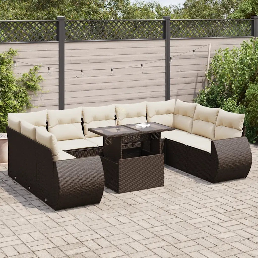 Set Divani da Giardino 10pz con Cuscini in Polyrattan Marrone 3326704