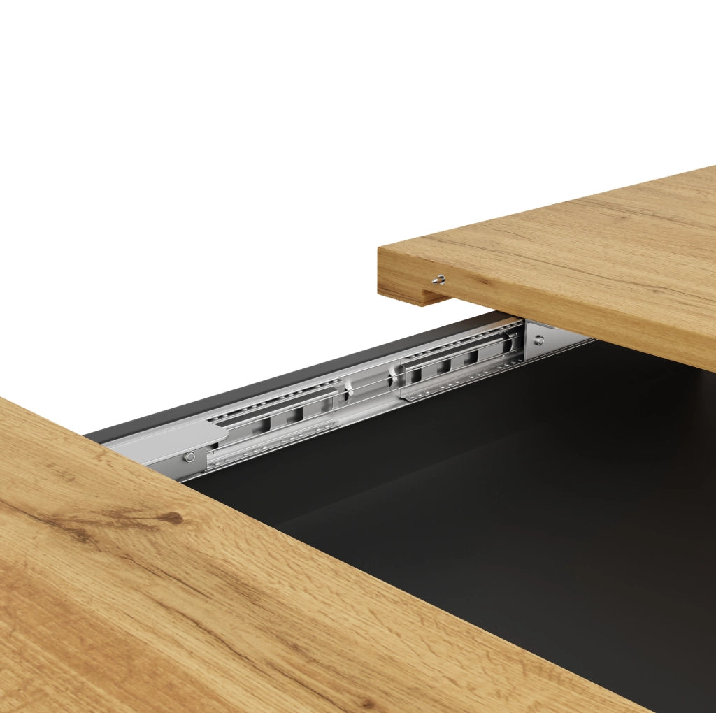 Tavolo da pranzo estensibile 110-140x80x76 cm con illuminazione LED e portaoggetti in MDF e vetro nero naturale