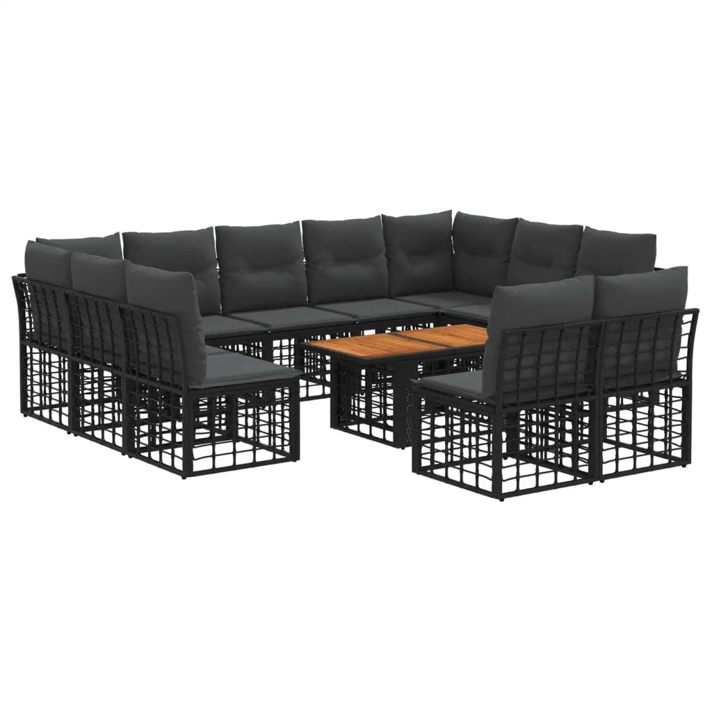 Set Divano da Giardino 12 pz Nero e Grigio scuro polyrattan 3437913