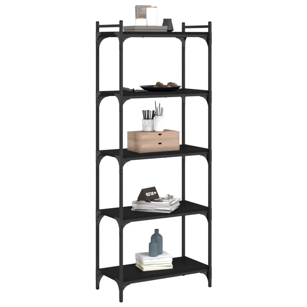 Libreria a 5 Ripiani-Scaffale per Libri-Mobile di Stoccaggio Nera 60x30x154 cm in Legno Multistrato