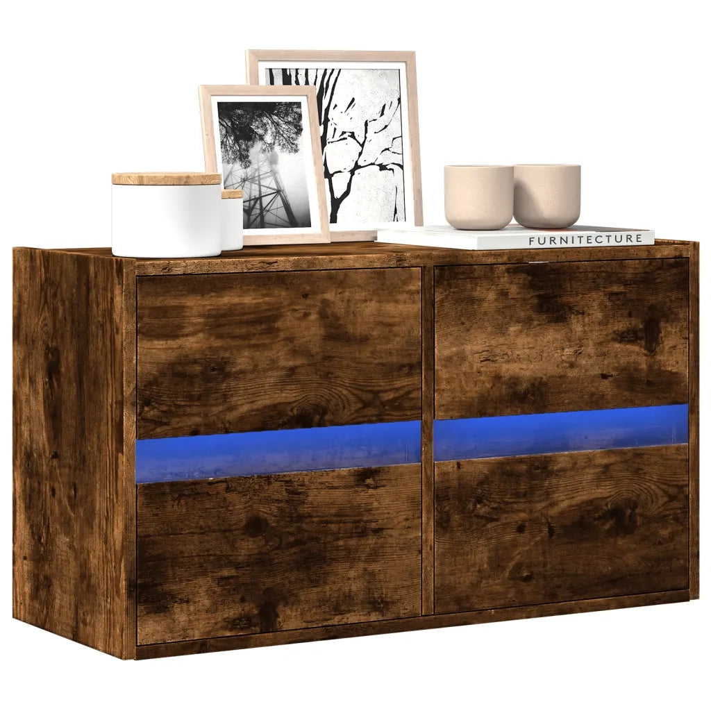 Mobile TV a Parete | Armadietto TV | Mobile Porta TV con Luci LED Rovere Fumo 80x31x45 cm