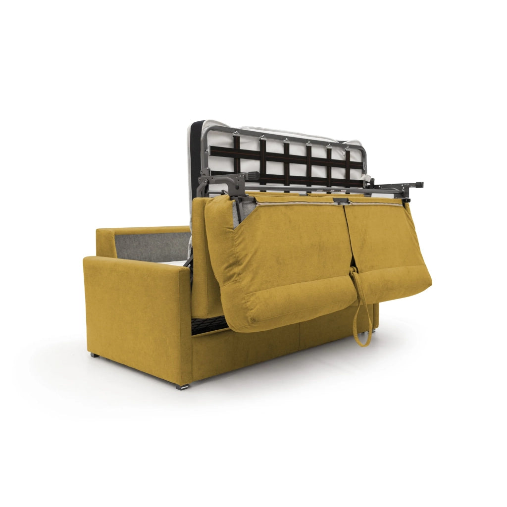 Margot Divano letto matrimoniale con schienale morbido alto in tessuto T02 176 cm (mat. 140x197) giallo