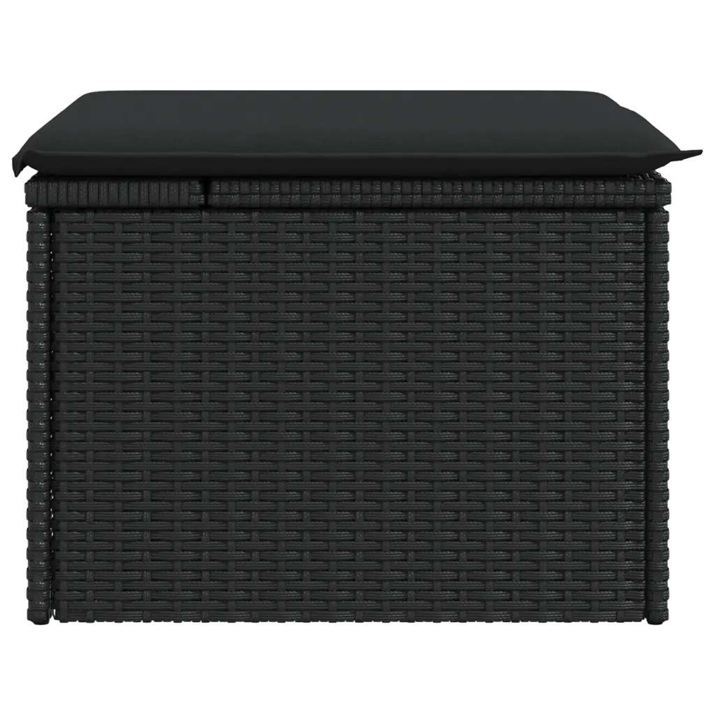 Sgabello da giardino con cuscino nero 55x55x37 cm in polyrattan 365968