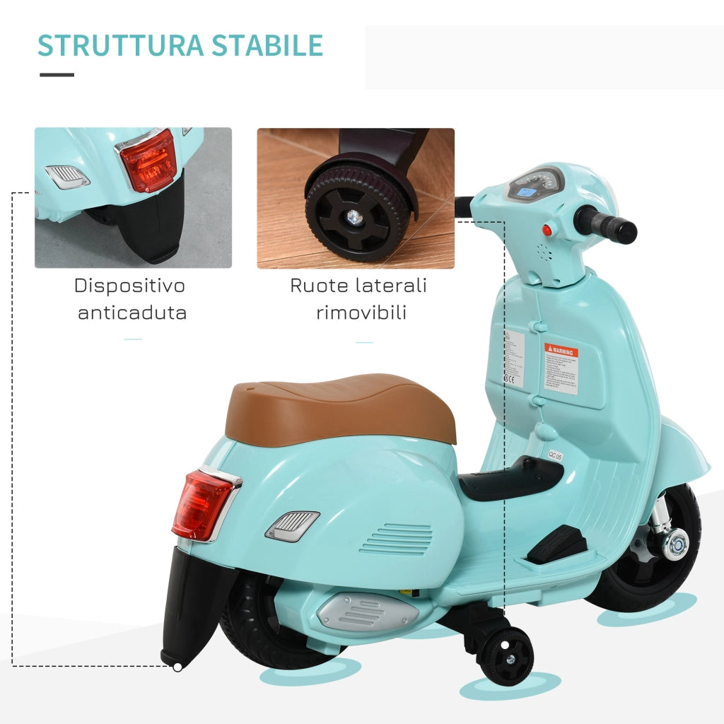 EasyComfort Moto Elettrica per Bambini 18-36 mesi con Licenza Ufficiale Vespa, Fari e Clacson, 66.5x38x52 cm, Verde