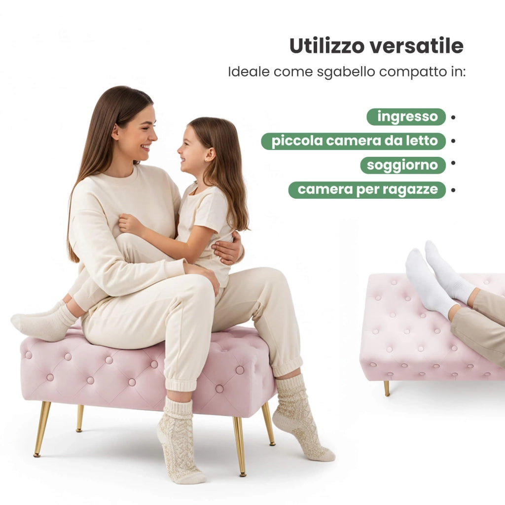 Panca imbottita in velluto trapuntato 80 cm MADRID Rosa Cipria