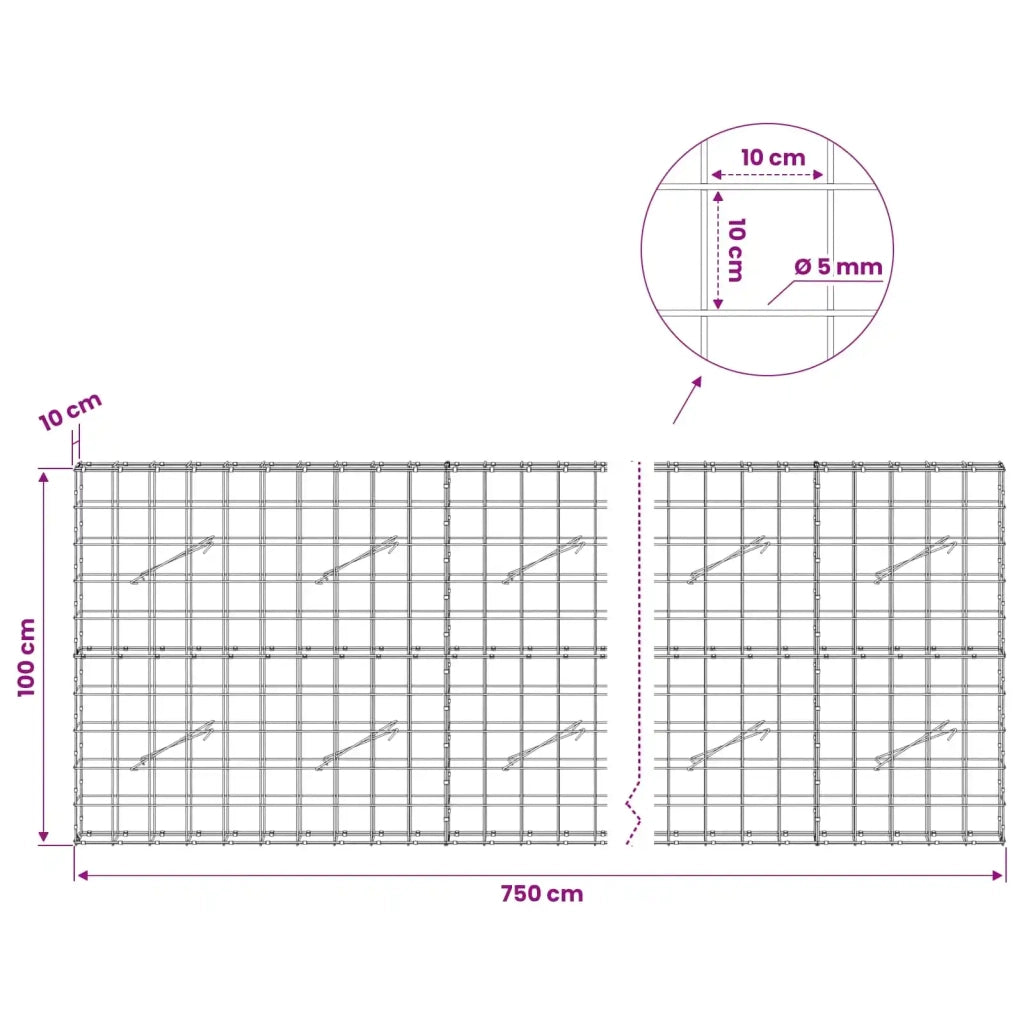 Gabione con filo da 5 mm e rete 10x10 cm 750x10x100 cm 3464937