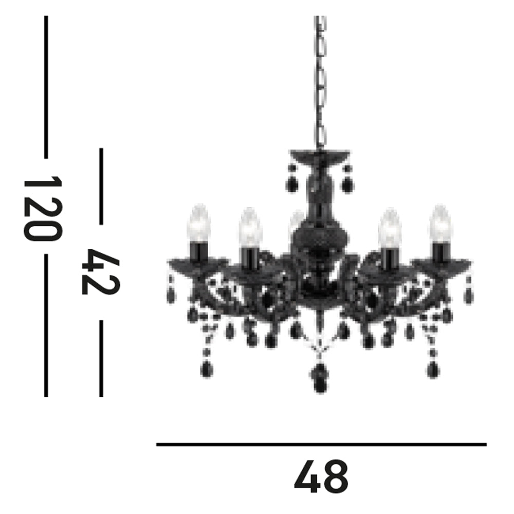 Lampadario Classico Marie Therese Vetro Nero Policarbonato 5 Luci E14