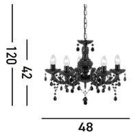 Lampadario Classico Marie Therese Vetro Nero Policarbonato 5 Luci E14