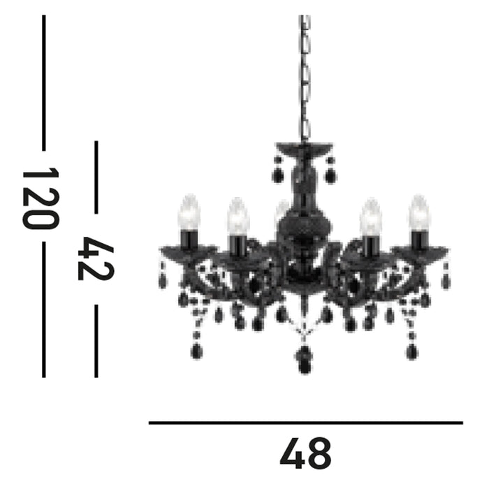 Lampadario Classico Marie Therese Vetro Nero Policarbonato 5 Luci E14