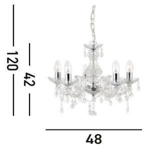 Lampadario Classico Marie Therese Vetro Trasparente Policarbonato 5 Luci E14