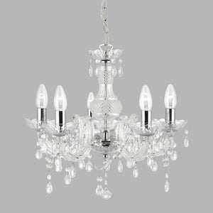 Lampadario Classico Marie Therese Vetro Trasparente Policarbonato 5 Luci E14