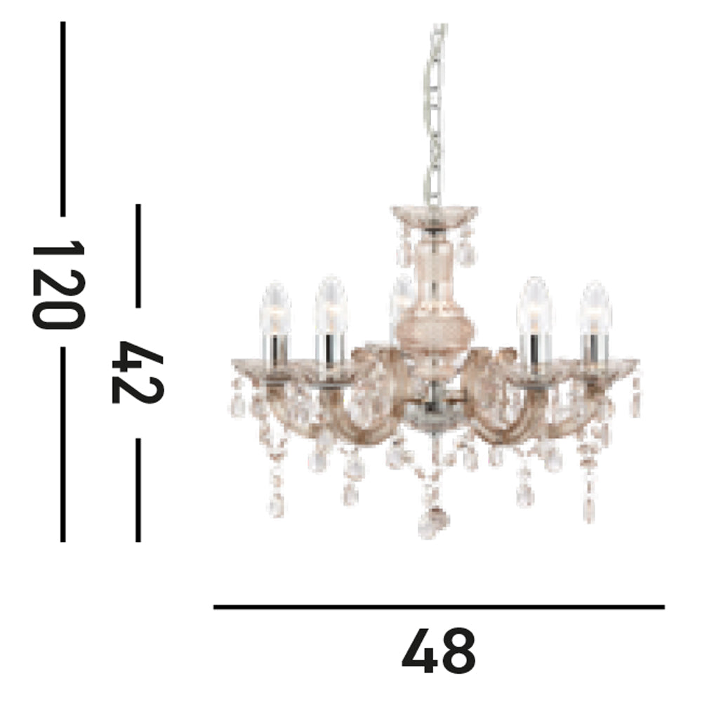 Lampadario Marie Therese Vetro Trasparente Policarbonato Cromo 5 Luci E14