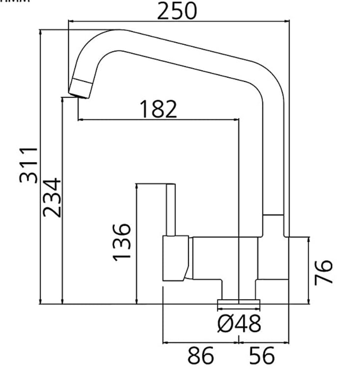 Rubinetto miscelatore per cucina abbattibile sottofinestra