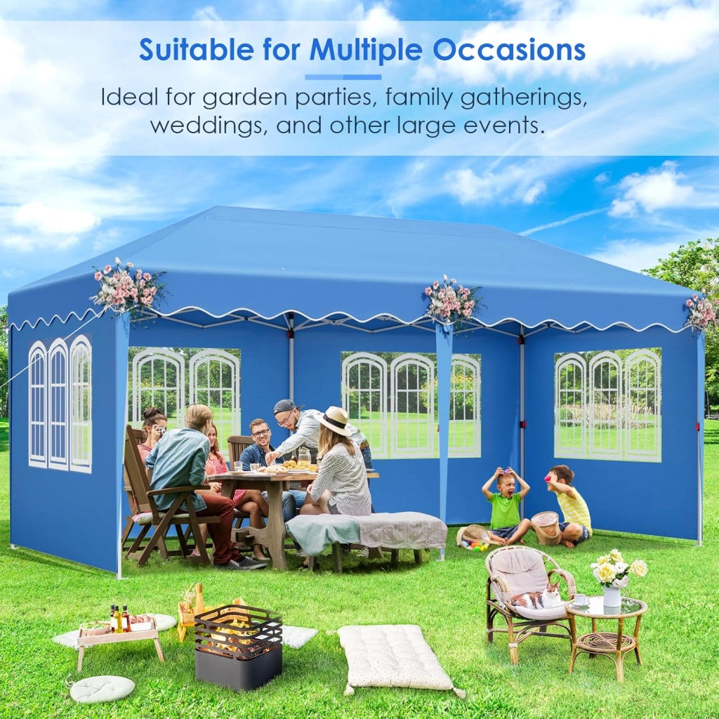 Gazebo 3x6 Pieghevole Impermeabile, Gazebo Esterno Resistente, Pergola con 4 Pannelli Laterali, 420D Oxford, Protezione UV 50+, Spiaggia, Cortile, Giardino, Campeggio, Matrimonio, Fiera, Blu