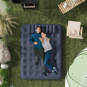 Materasso gonfiabile matrimoniale 203 × 152 cm con pompa manuale e 2 cuscini, materasso incluso, blu