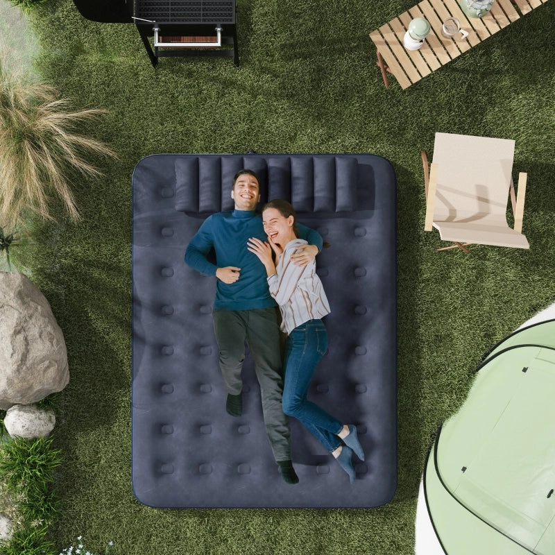 Materasso gonfiabile matrimoniale 203 × 152 cm con pompa manuale e 2 cuscini, materasso incluso, blu