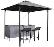 Gazebo da Esterno 245 x 245 x 243 cm, Set da Bar 3 Pezzi con Doppio Piano con 2 Sgabelli, Tavolo in Vetro Temperato e 2 Sedie, Tenda Impermeabile per Feste, BBQ in Giardino e Cortile