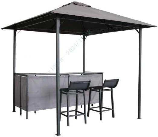 Gazebo da Esterno 245 x 245 x 243 cm, Set da Bar 3 Pezzi con Doppio Piano con 2 Sgabelli, Tavolo in Vetro Temperato e 2 Sedie, Tenda Impermeabile per Feste, BBQ in Giardino e Cortile