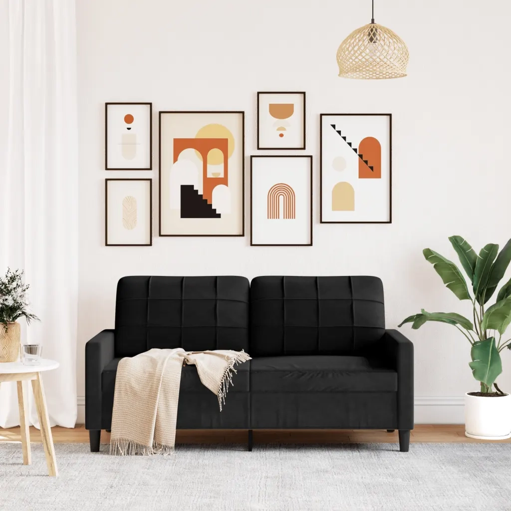 vidaXL Divano a 2 Posti Nero 140 cm in Velluto