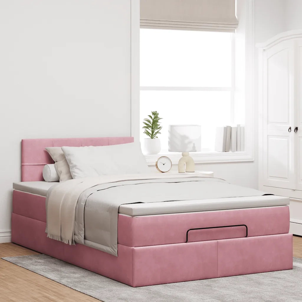 Struttura Letto Pouf con Materasso Rosa 120x200 cm Velluto