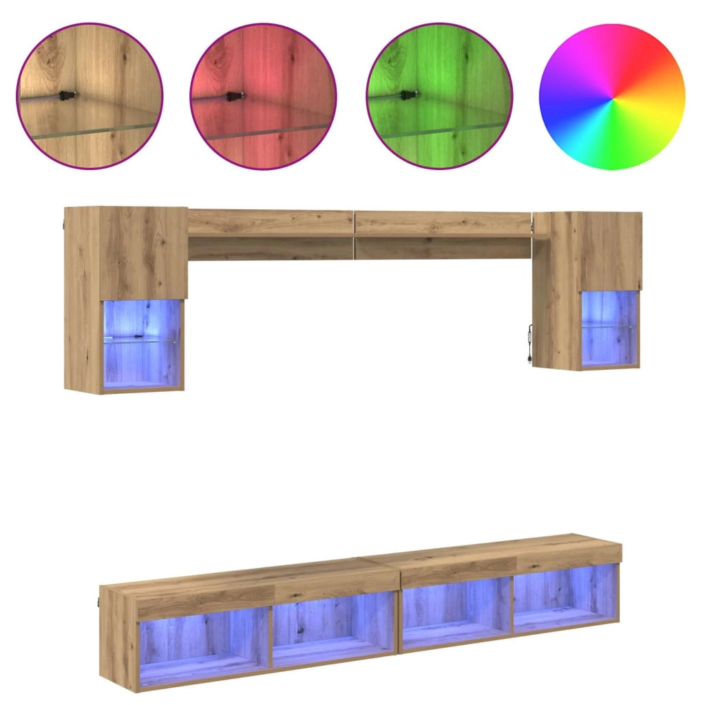 Unità a muro per TV con LED con led 6 pcs Rovere artigianale 3402956