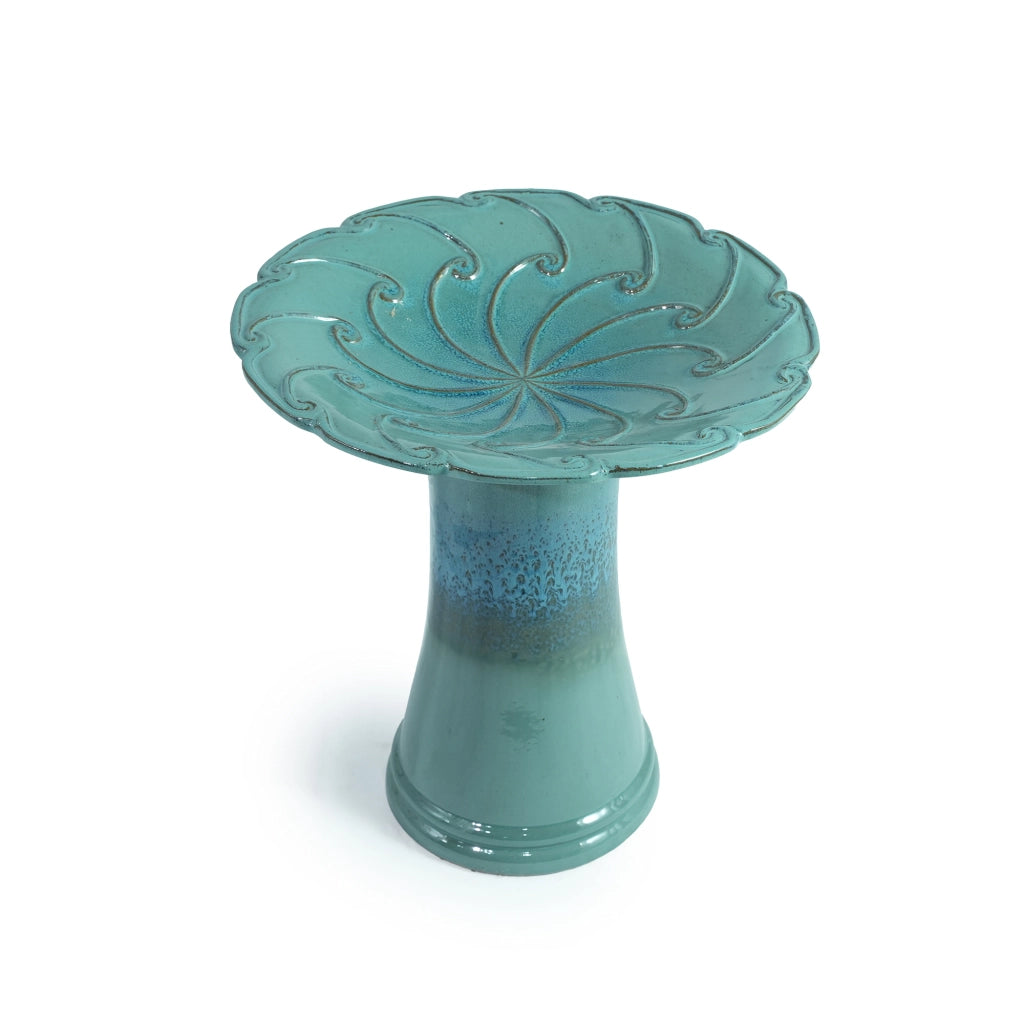 Bagno per uccelli in ceramica Ø43x45 cm turchese blu, resistente al gelo e agli agenti atmosferici