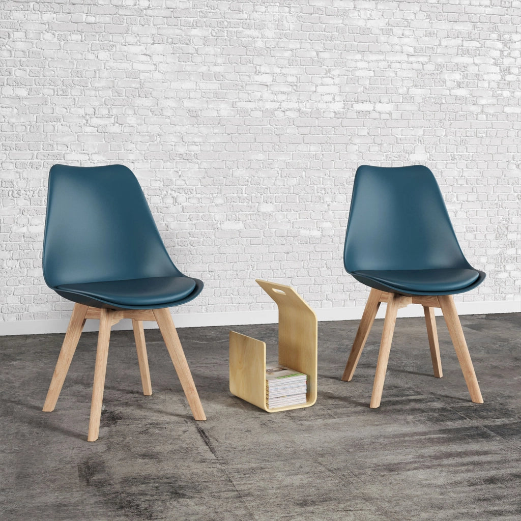 Set di 2 sedie scandinave NORA blu con cuscino