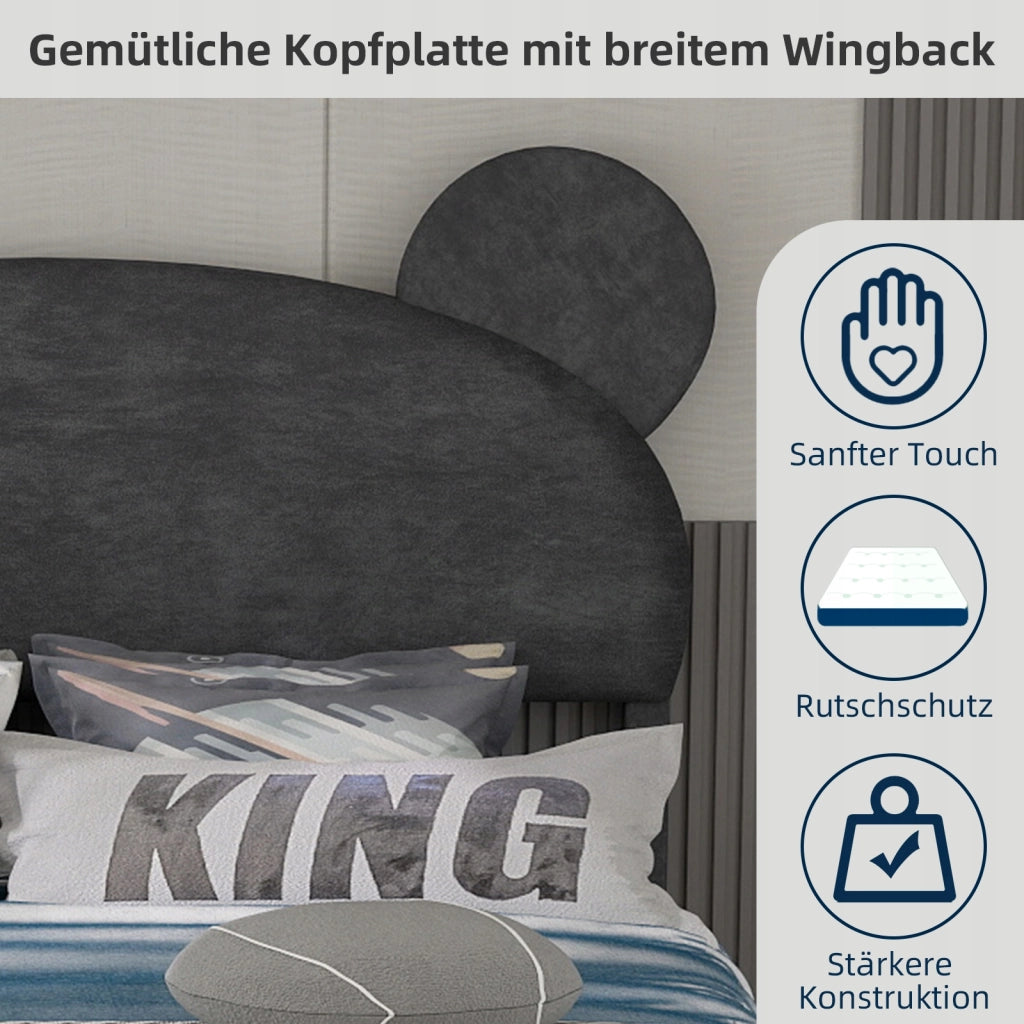 Letto imbottito 140x200 grigio - Xylo - Con testiera morbida