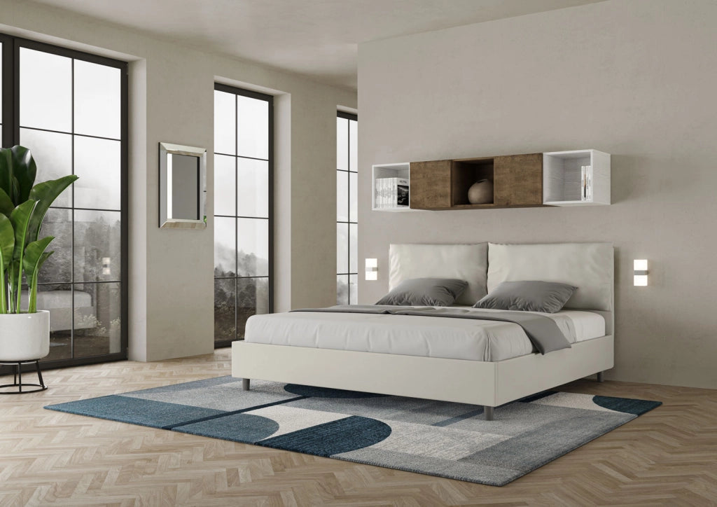 BS COM Letto matrimoniale king size senza rete imbottito 200x200 similpelle bianco