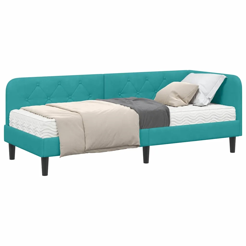 Cornice del letto ad angolo Turchese 80 x 200 cm Velluto