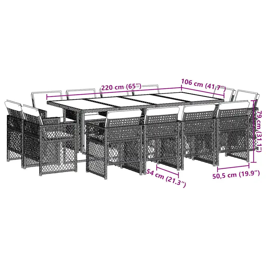 vidaXL Set da Pranzo da Giardino 13pz con Cuscini Marrone Polyrattan