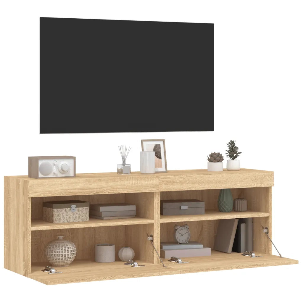 Mobili TV a Parete con Luci LED 2pz Rovere Sonoma 60x30x40 cm 837188