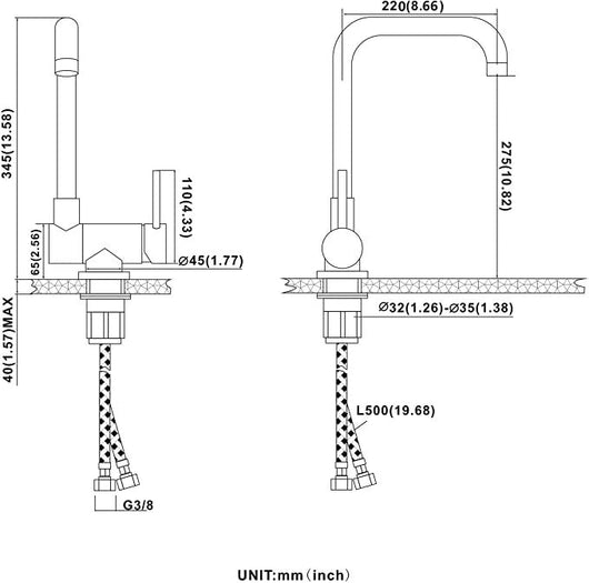Rubinetto miscelatore per cucina abbattibile sottofinestra acciaio inox satinato/opaco