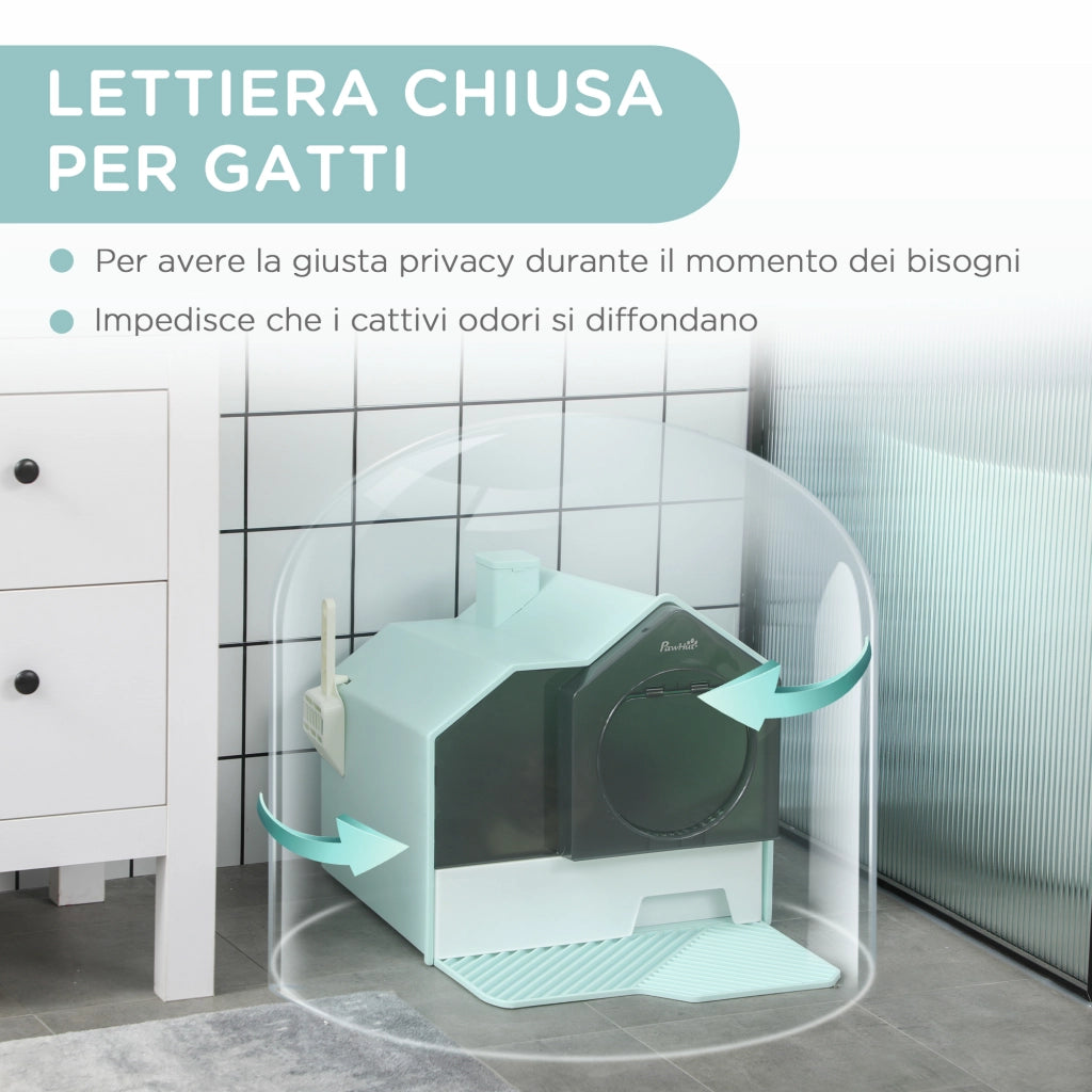 Lettiera per Gatti Chiusa con Vassoio Estraibile ¨C zephmum ¨C 47x45x42cm Azzurro