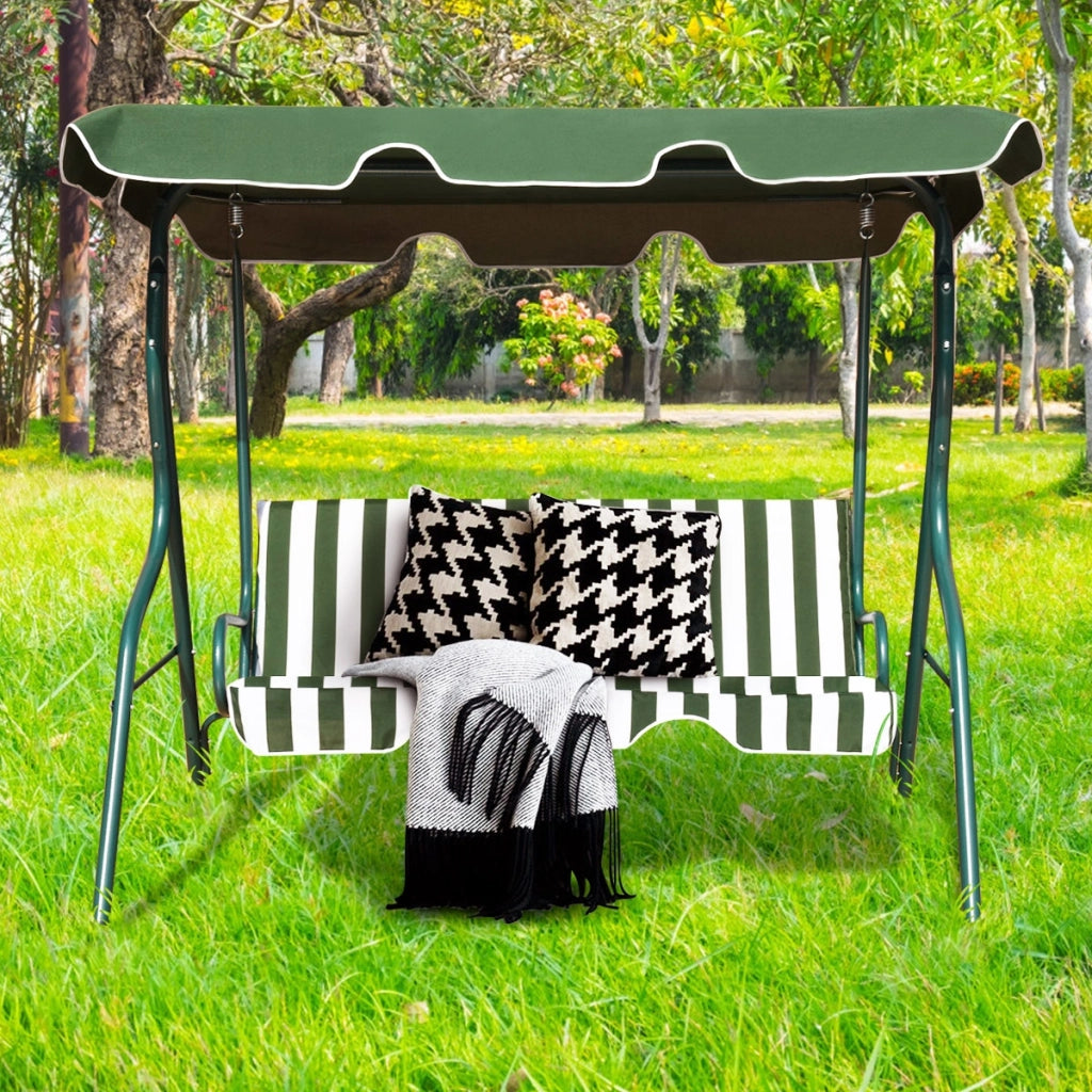 Dondolo a tre posti da giardino con oscurante e telaio in acciaio 172x154x110cm Verde e bianco-Dondoli
