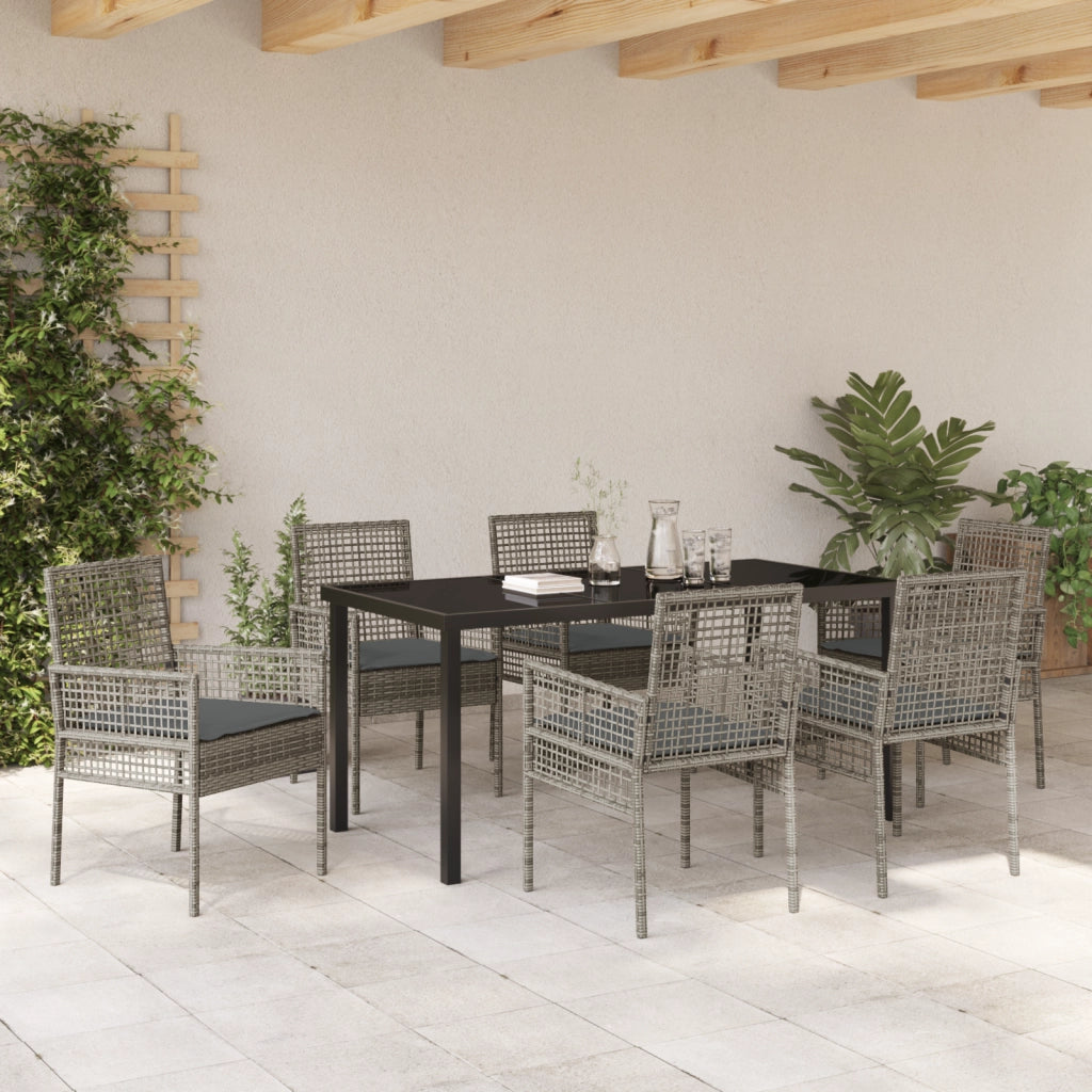 Set da Pranzo da Giardino 7 Pezzi con Cuscini Grigio Polyrattan