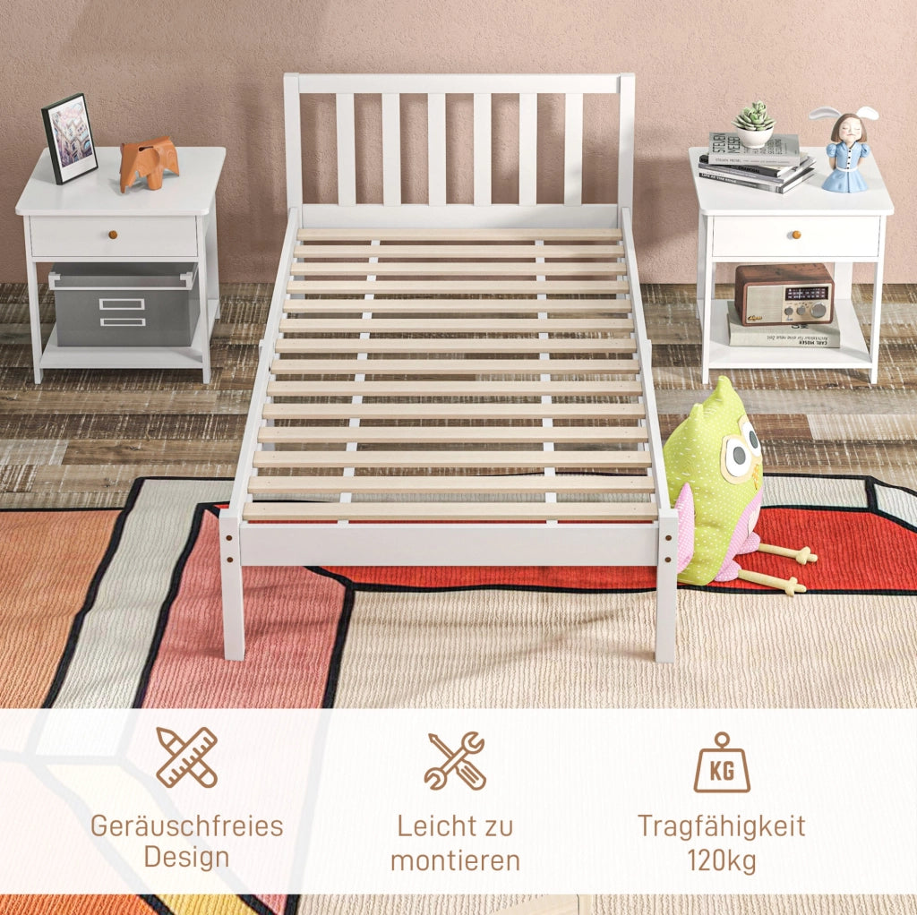 Letto singolo 200x90 cm in legno bianco con testiera e spazio sottoletto