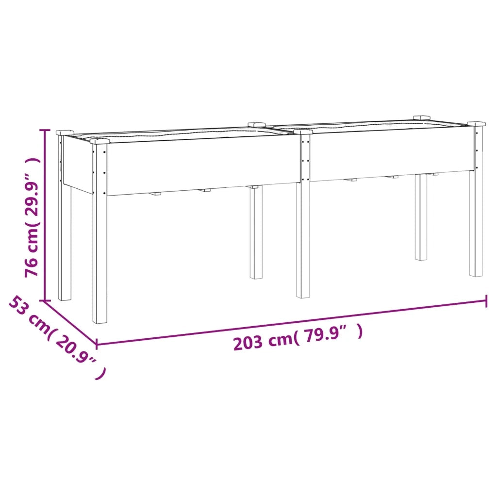 Fioriera con Fodera-Vaso-Contenitore per Piante 203x53x76 cm Legno Massello di Abete