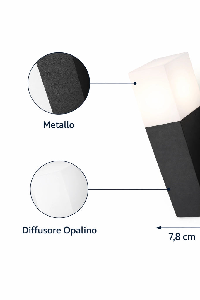 Applique da Esterno E27 Nero IP44 Lampada Parete Moderna Diffusore Opaco 12W Max Illuminazione Giardino Ingresso Facciata